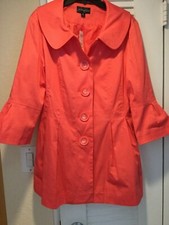 Eden Court Trench Bell Sleeve Peter Pan Collar Coat Calyso Coral New W/tag