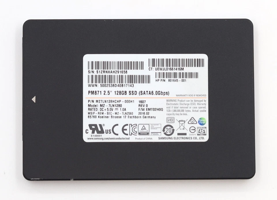 Samsung PM871/MZ-7LN1280 128GB 2.5" 6Gbps SATA SSD HP P/N: 801645-001 Tested - Image 2 of 4