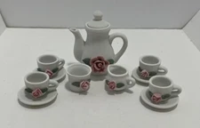 12 Pc Miniature Tea Set White with 3D ROSE