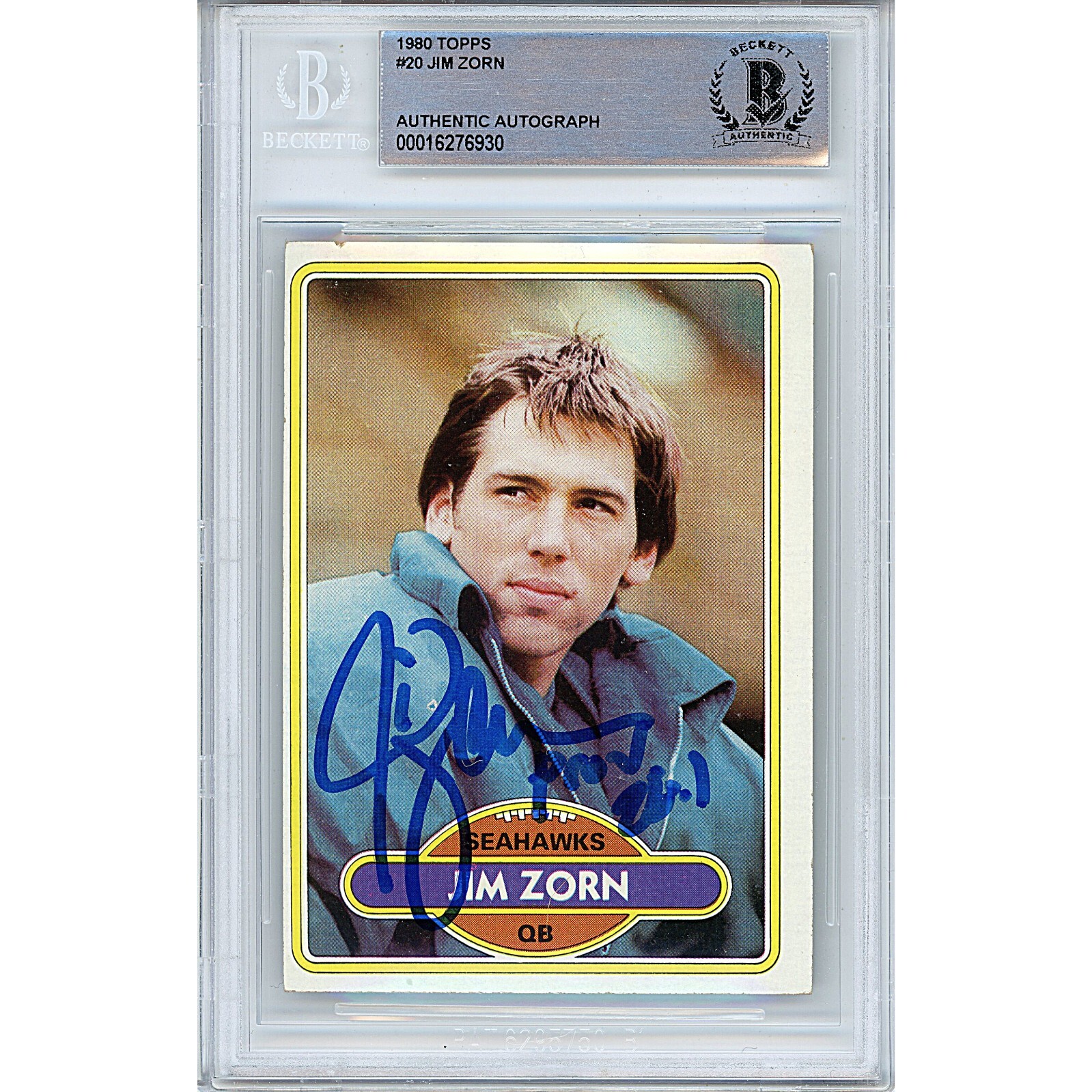 Jim Zorn Seattle Seahawks Auto 1980 Topps Football Card #20 Signed BAS Auth Slab