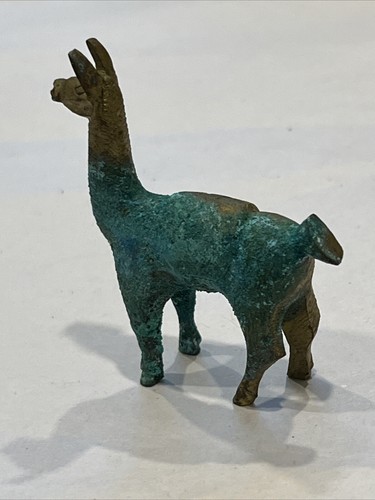 Vintage Solid Brass Patina Verdigris Llama Alpaca Figurine 2" - Picture 4 of 14