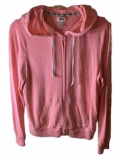 Victoria's Secret Pink Orange Fleece Hoodie Full Zip With Logo Size XS