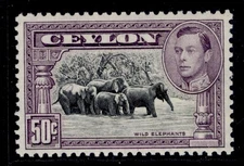 CEYLON GVI SG394e, 50c black & mauve, M MINT. Cat £11.