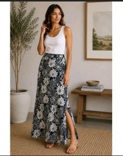 Talbots Women's Navy White Floral Maxi Skirt Slit Style Sz M Casual Church Wear