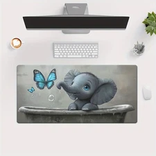 40*90cmLarge Cute Elephant and Butterfly Design Mouse Pad - Anti-Slip Rubber Bas