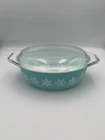Vintage 60’s Pyrex Snowflake  Turquoise 1.5qt  Oval Covered Casserole 043 READ