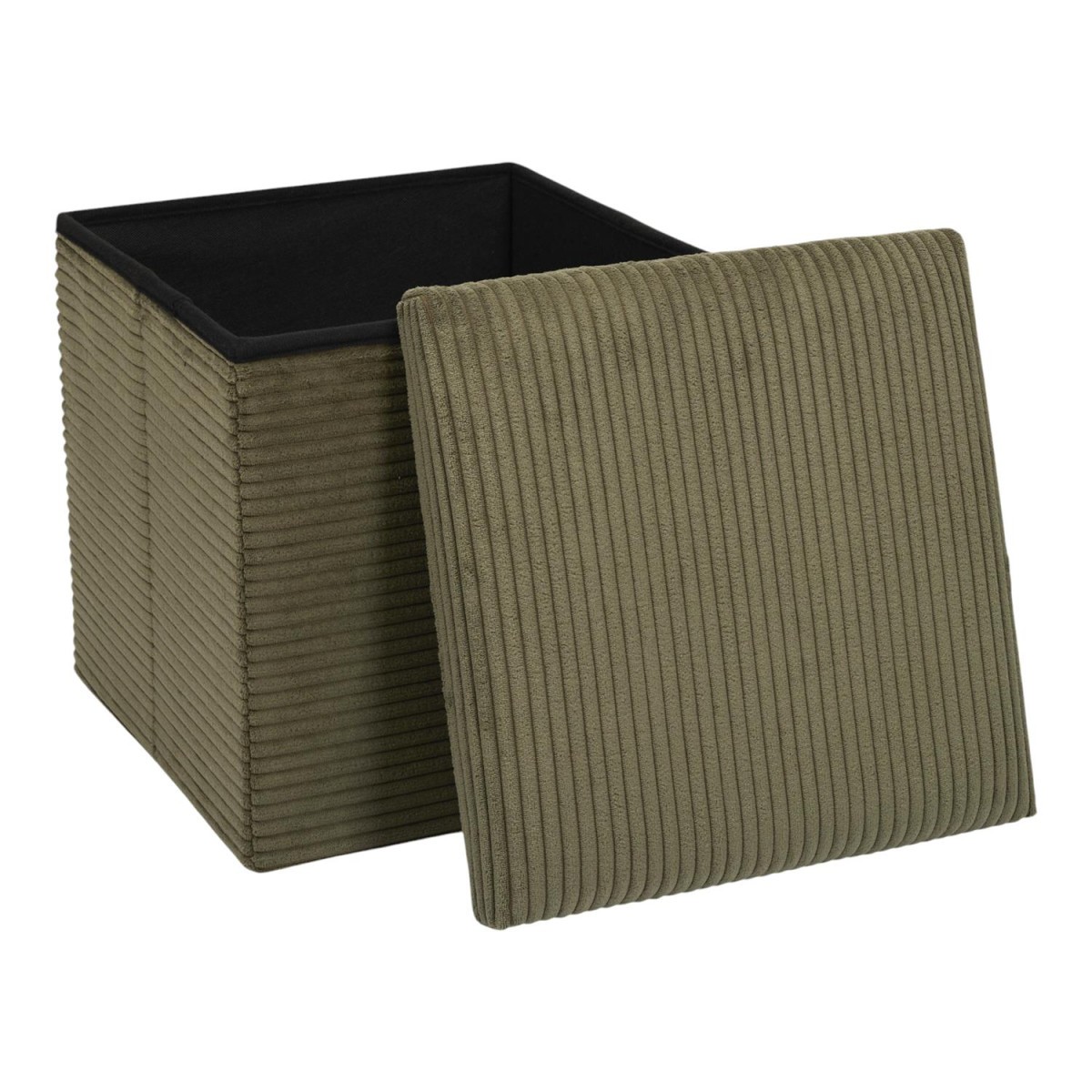 Pouf coffre Scott 38cm en velours côtelé vert émeraude