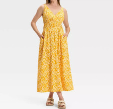 Universal Thread Yellow Floral Maxi Dress Sundress Size M Women's Pockets