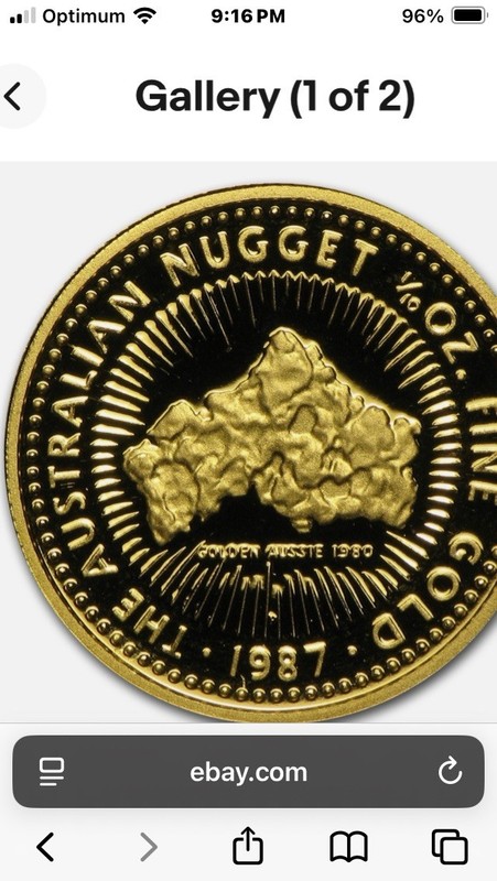 GOLD 1987 Australian 1/10 Coin “Nugget” ICG