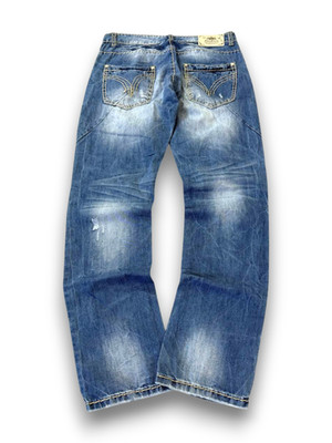 Vintage Faded Blue Bootcut Jeans Y2K Mid Rise Flared Denim Pants Washed Grunge