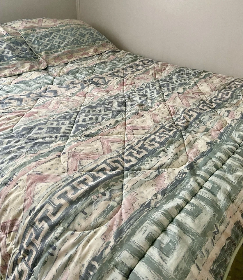 JCPenney De Colección Años 90 Edredón Almohada Fundas Azul Verde Geométrico 84x81 Foto 3 de 4