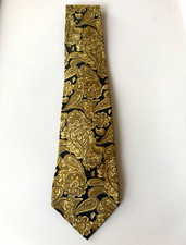 Saks Fifth Avenue 100% Silk Tie Black Gold Paisley Floral Made in USA