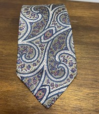 John Henry Made in USA Men's Designer Silk Tie Paisley Like Pattern Gray
