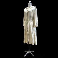 Antique 1920s Art Deco Ivory Gold Pongee Silk Dressing Gown Robe Tassel Belt