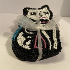 Set Of 5 Beaded Kitty Cat Coasters Trivets Fo...