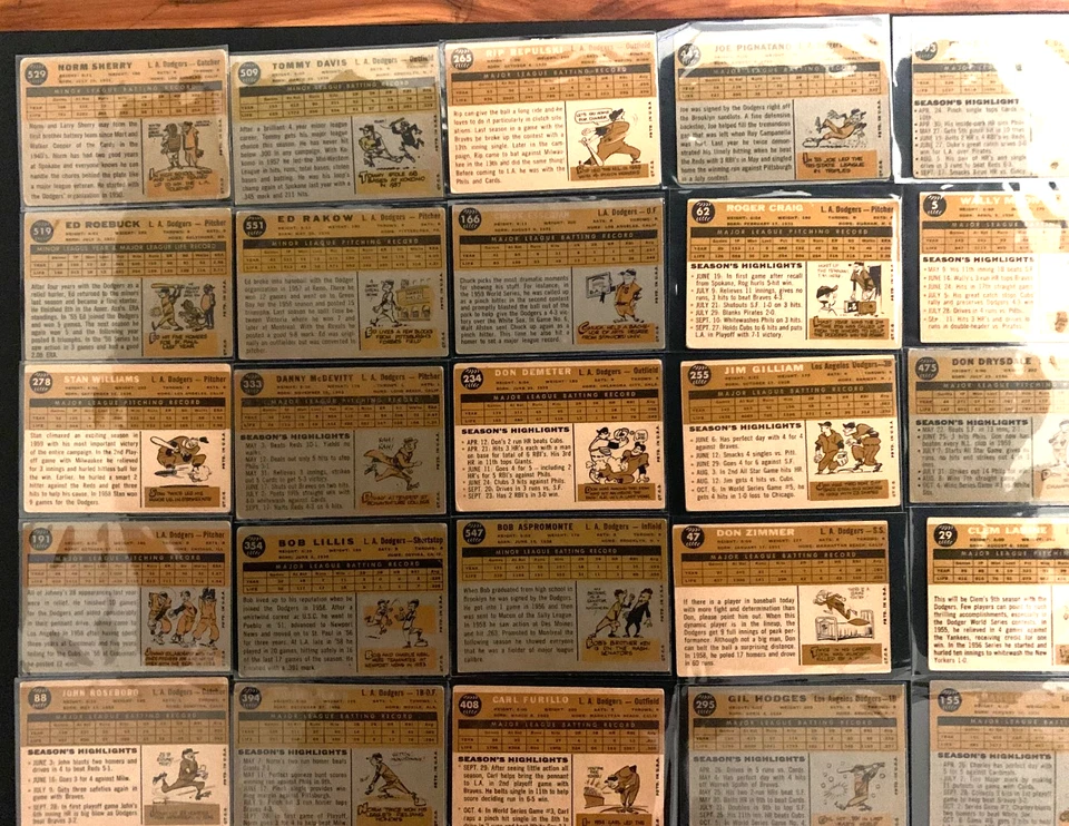 1960-Topps-LA DODGERS-Drysdale-Snider-Podres-Roseboro-Hodges-Gilliam-VINTAGE MLB Foto 2 de 3