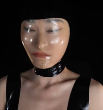 Latex hood with Transparent Mask with breathing hole for Fetish BDSM 0.4mm US