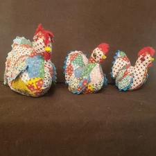 Vintage Hand Made Calico Chicken Hen Stuffed, Granny Country Cottage Core Kitsch