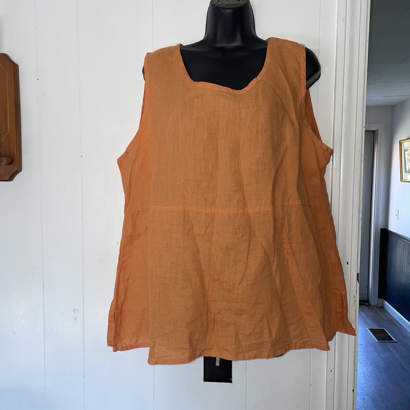 flax by jeanne engelhart Orange Linen Tank Large S3