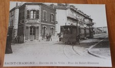RARE CARTE PHOTO - SAINT-CHAMOND - RUE DE ST-ETIENNE - TRAMWAY