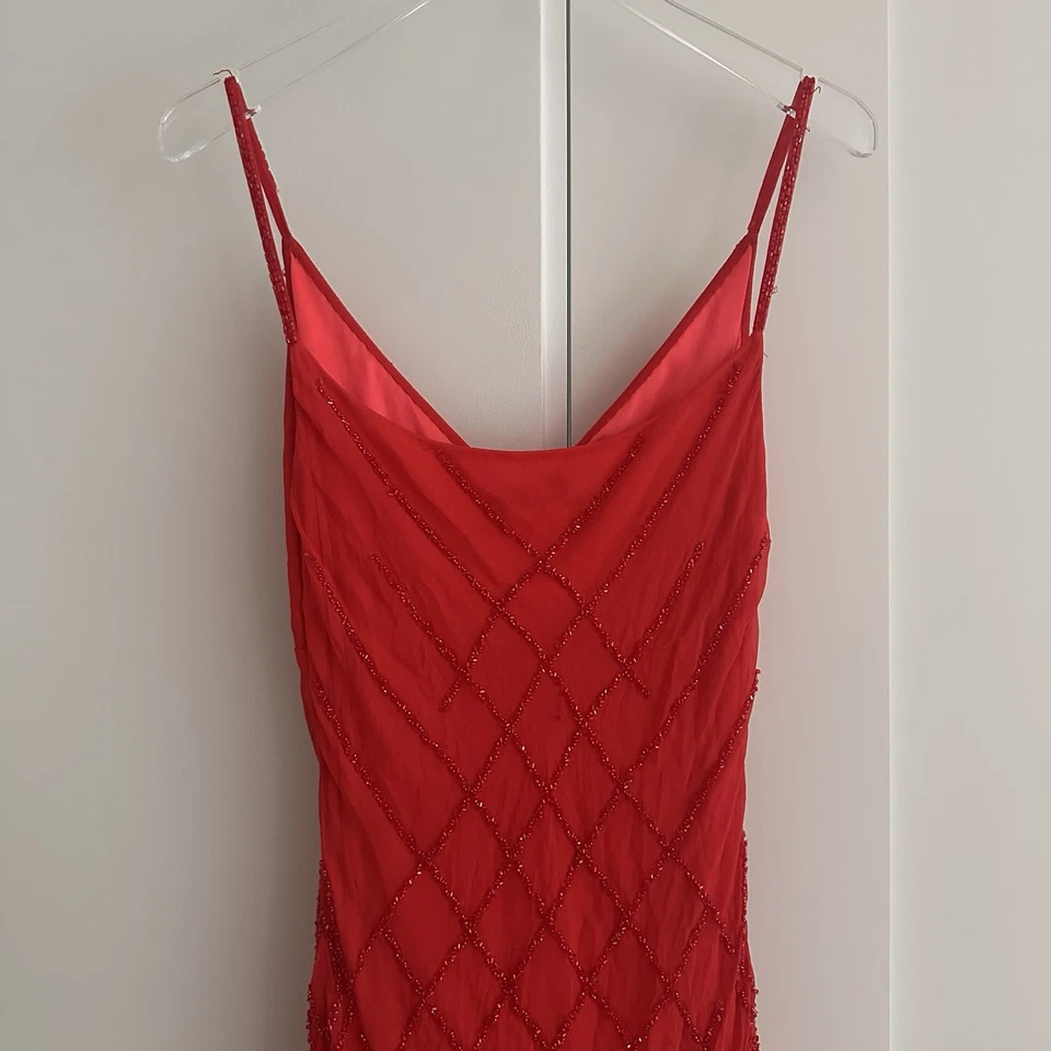 90s Vintage MIDI red Sequined Dress Size S/M - Image 4 of 4