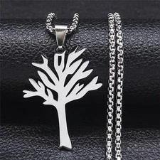 Silver Tree of Life Necklace Stainless Steel Pendant Men Women Jewelry Gift