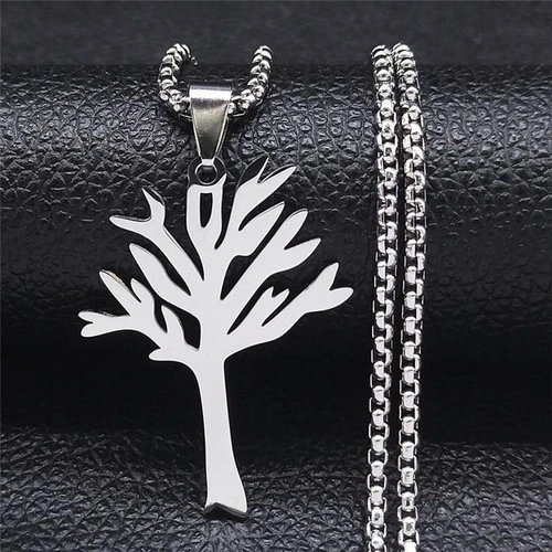 Silver Tree of Life Necklace Stainless Steel Pendant Men Women Jewelry Gift