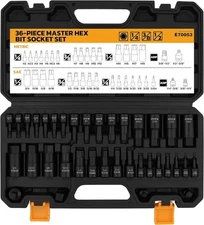 36-Piece One-Piece Hex Bit Socket Set includes Adapter, 1/4", One Size 