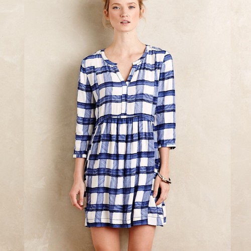 Maeve Anthropologie Devery Blue Plaid Shirtdress W