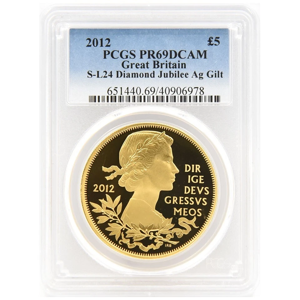 2012 Elizabeth II 5 pounds gold plated silver coin PCGS PR69DCAM Diamond Jubilee - Image 3 of 4