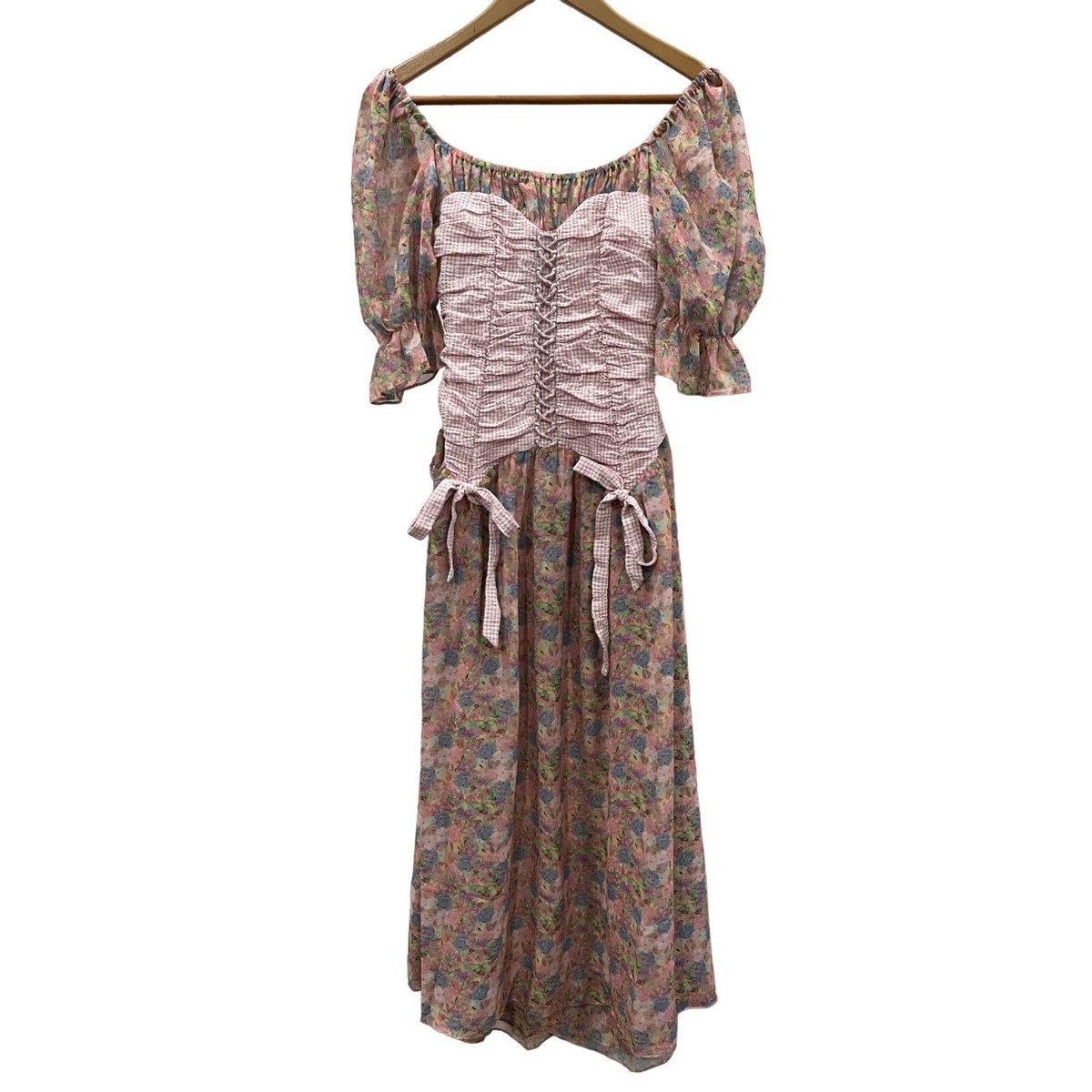 For Love & Lemons Floral & Plaid Cottagecore Prairie Dress Size Small | eBay