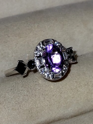 Amethyst 8x6mm, Black Spinel, & Simulated Cz's, 14KWG Plate Sterl.Sil. 925, 8 - Picture 14 of 16