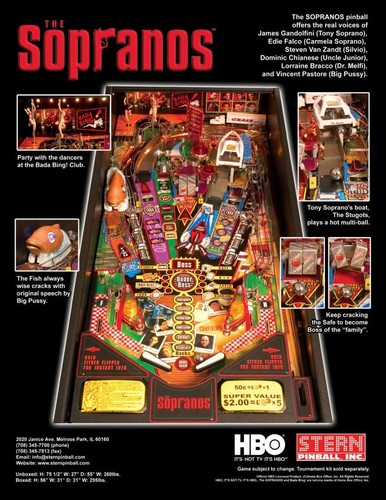 The Sopranos Stern Pinball Flyer Original Arcade Promo Brochure - Mint! - Picture 2 of 2