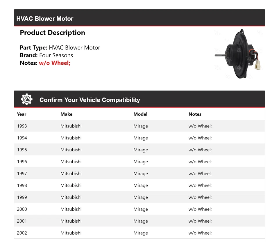 Motor soplador de climatización para Mitsubishi Mirage 1993-2002 4 estaciones 1994 1995 1996 1997 Foto 2 de 4