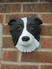 Collie dog head wall plaque concrete garden ornament