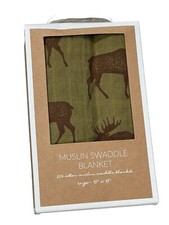 MUD PIE MOOSE MUSLIN BABY SWADDLE BLANKET Comfortable Breathable Green Brown New
