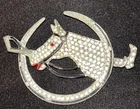 Vintage Costume Jewelry Brooch Horse Polo Stick Rhinestones Unsigned RARE
