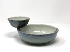 Signed Chip & Dip Bowl Hand Thrown Studio Art Pottery Rustic Neutral Colors