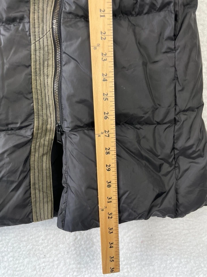 Abrigo Vince Puffer para mujer XS negro plumón de ganso panel de cuero chaqueta asimétrica Foto 4 de 4