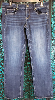AMERICAN EAGLE JEANS WOMENS 8 STRAIGHT STRETCH ZIP Y2K RETRO 90s GRUNGE LOW RISE