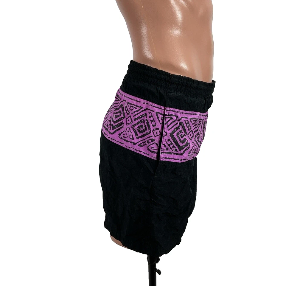 VINTAGE Pro Spirit Bañador Pantalones Cortos Para Hombre M Años 90 Retro Malla Forrado Púrpura Negro Foto 4 de 4