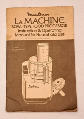 Moulinex La Machine Bowl Type Food Processor Instruction & Operating Manual 1980