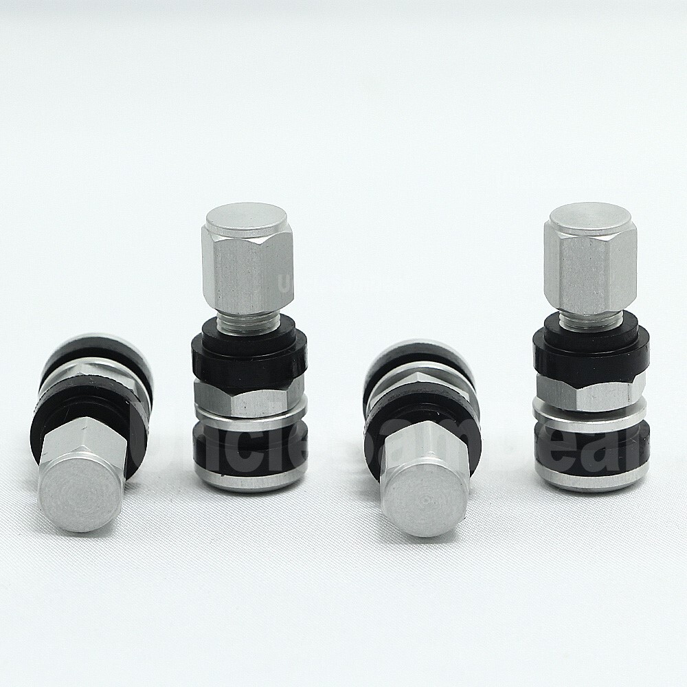 ENKEI NT03+M ALUMINUM BOLT ON SHORT BASE SILVER VALVE STEMS WITH CAPS