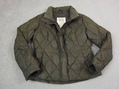 Eddie Bauer Jacket Womens Medium Green Goose Down Fill Feather Puffer Zip Stains