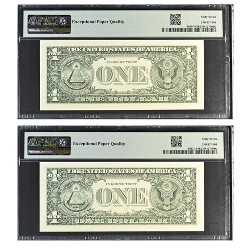 Matching Fancy Serial Number 33303300 (2 notes) - 2003A $1 Green Federal Reserve - Picture 2 of 2