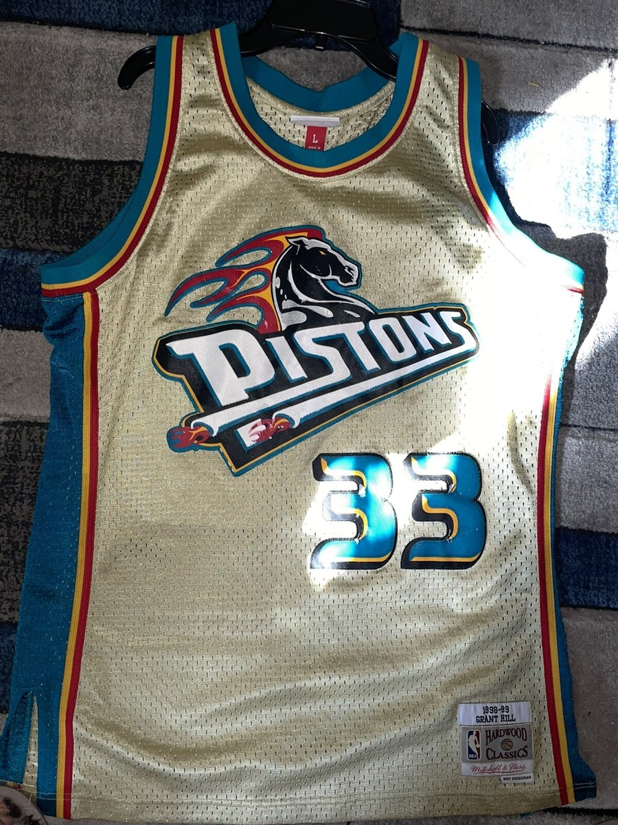 Vtg Grant Hill Detroit Pistons #33 NBA Gold Champion Jersey
