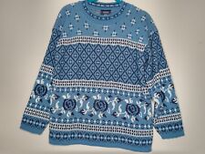 Vtg Cottagecore Rose Crewneck M Sweater Knit Floral 80s 90s Acrylic winter blue