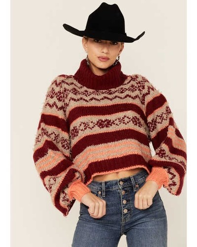 Free People Check Me Out Roll Neck Knitted Crop Jumper in Berry XS RRP $148 - Picture 2 of 4