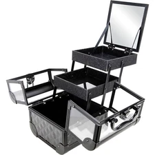 Acrylic Cosmetic Makeup Artist Train Case Organizer 2 Trays, Mirror and Keylock