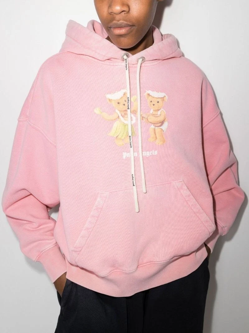 Felpa con cappuccio oversize Palm Angels rosa orsi danzanti logo taglia L SS22 PREZZO AL PUBBLICO $970